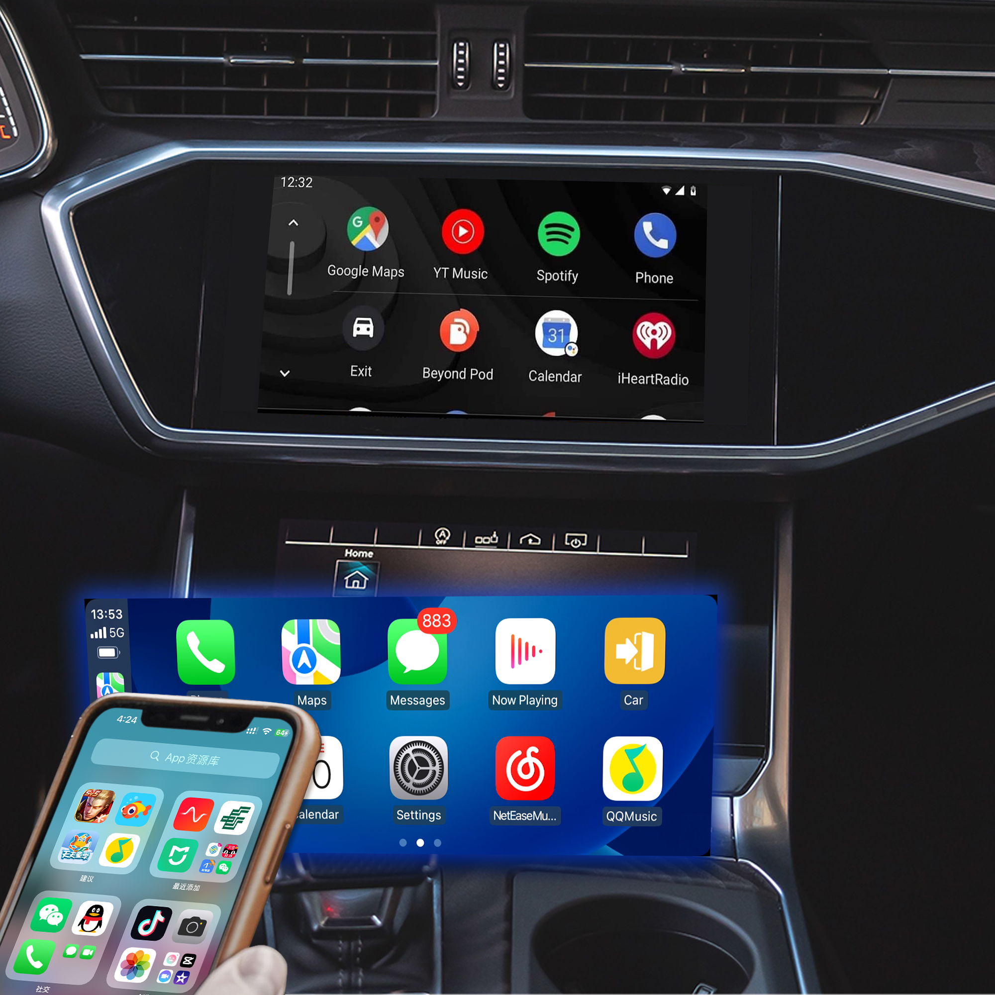 hualingan hla-309 apple carplay android auto adapter for audi a6 s6 rs6 a7 s7 rs7 android