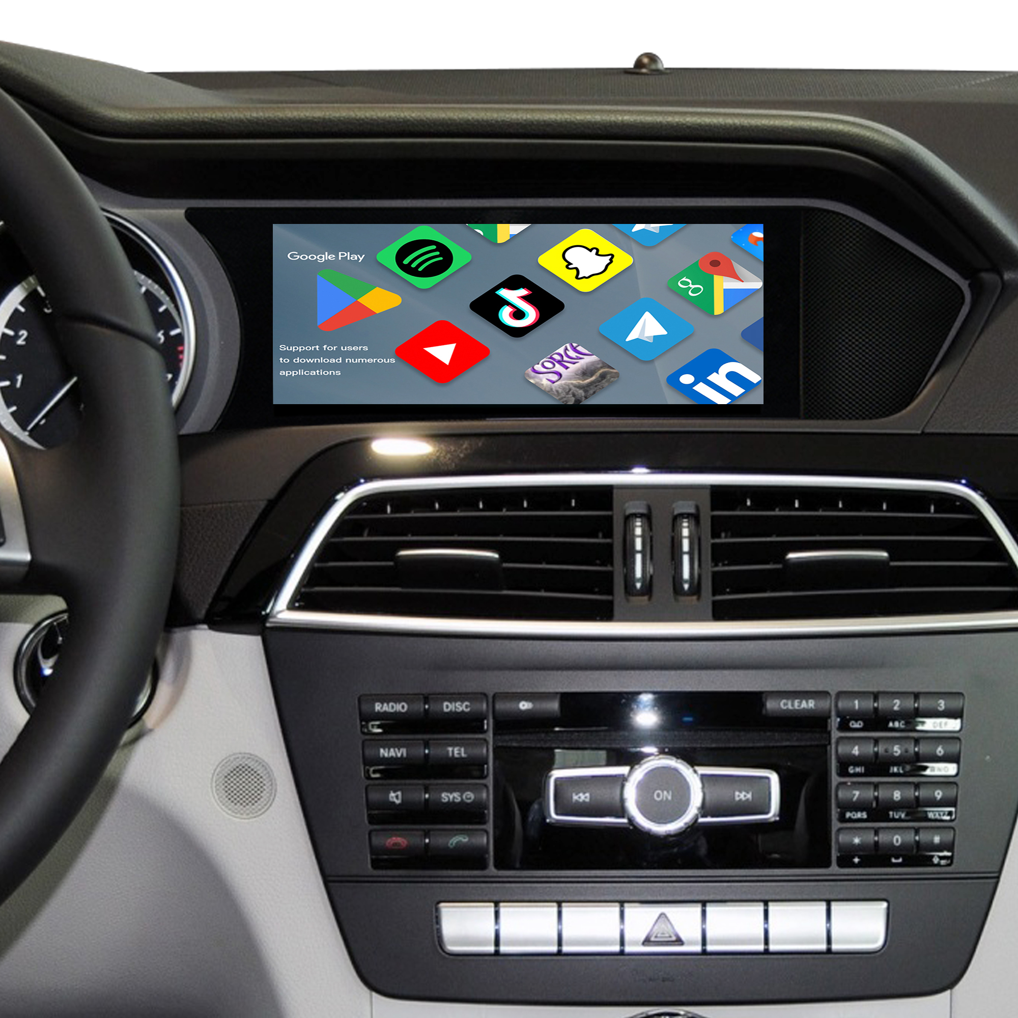 Hualingan 8.8 Touch Screen install 7-inch Mercedes C-Class W204 C204 S204 NTG 4.5/ 4.7 CarPlay Android Auto Split Screen Mirroring Full Screen Phones Navigation Waze Netflix Clubhouse Backup Cameras