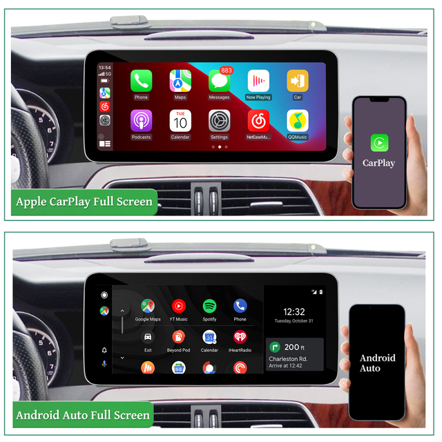 Mercedes NTG4.5 NTG4.7 Android Auto for W204 C204 S204 Stereo 10.25 Touch Screen Mirror Wireless Apple CarPlay Android 14 Apps Navigation Netflix Spotify Facebook YouTube WhatsApp Reverse Camera 