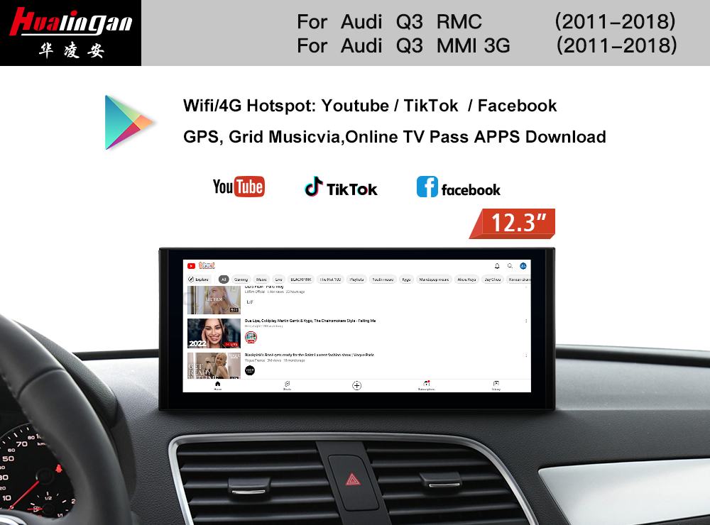 for Audi RS Q3 /RS Q3 RMC 12.3”Blu-Ray Touchscreen Apple Caplay Fullscreen Android Mirroring Bluetooth 4G GPS Navigation Wired Android Auto APPS Download 