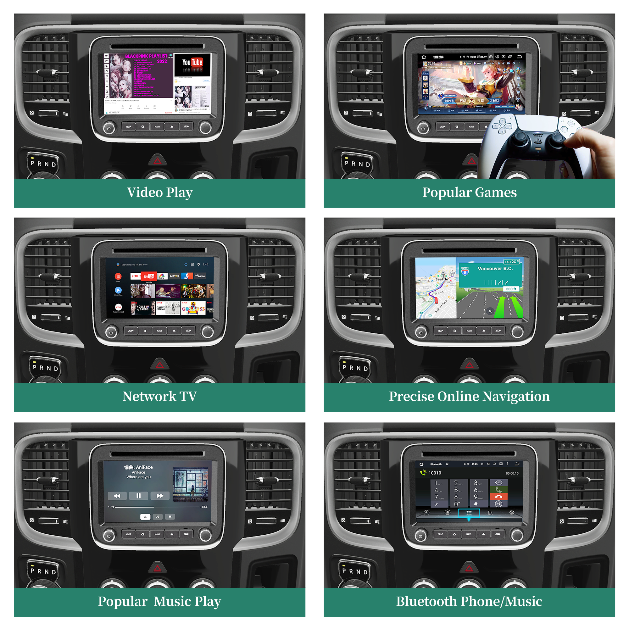 Ram 1500 Head Unit with 7 Inch Touch Screen Car Stereo Apple CarPlay Radio Android Auto Double Din Bluetooth GPS Navigation Multimedia Infotainment System Aftermarket