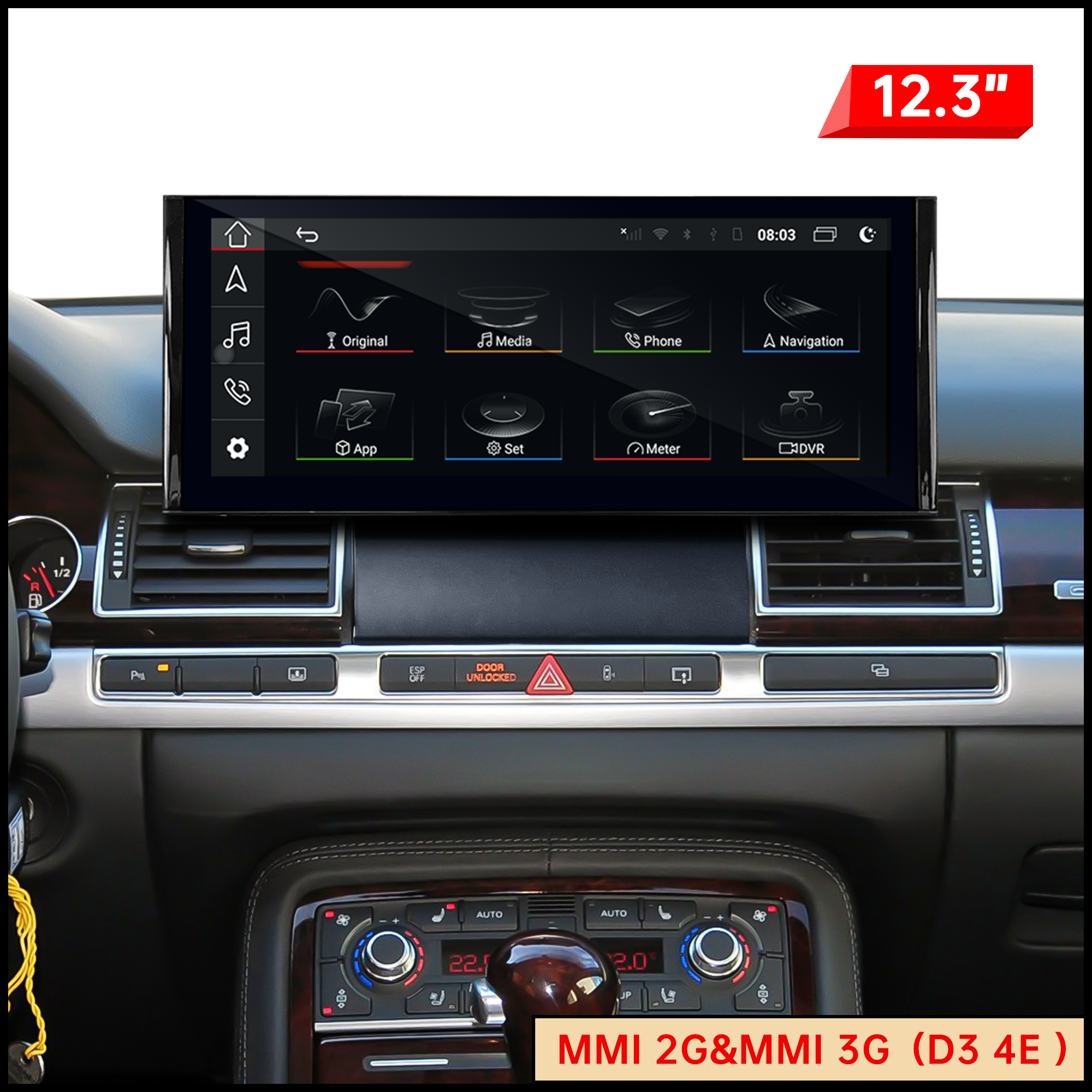 12.3 Touch Screen CarPlay For Audi A8 S8 RS8 D3 MMI 2G Radio