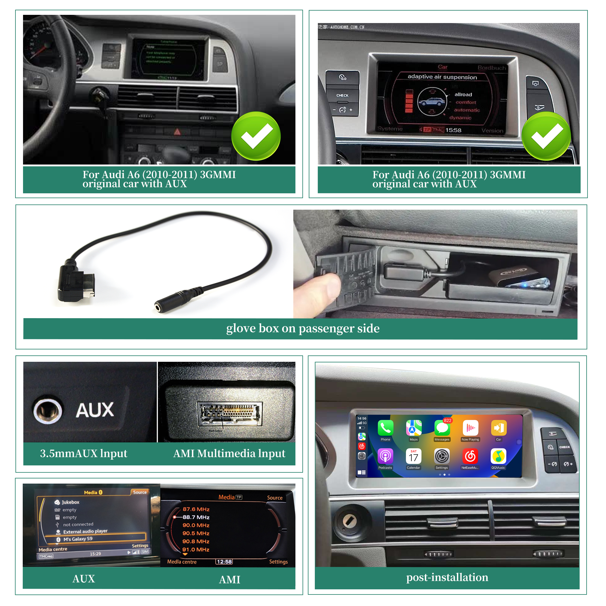 Hualingan HLA-8872-1 Audi A6 C6 MMI 8.8 Inch Touch Screen Upgrade 中控