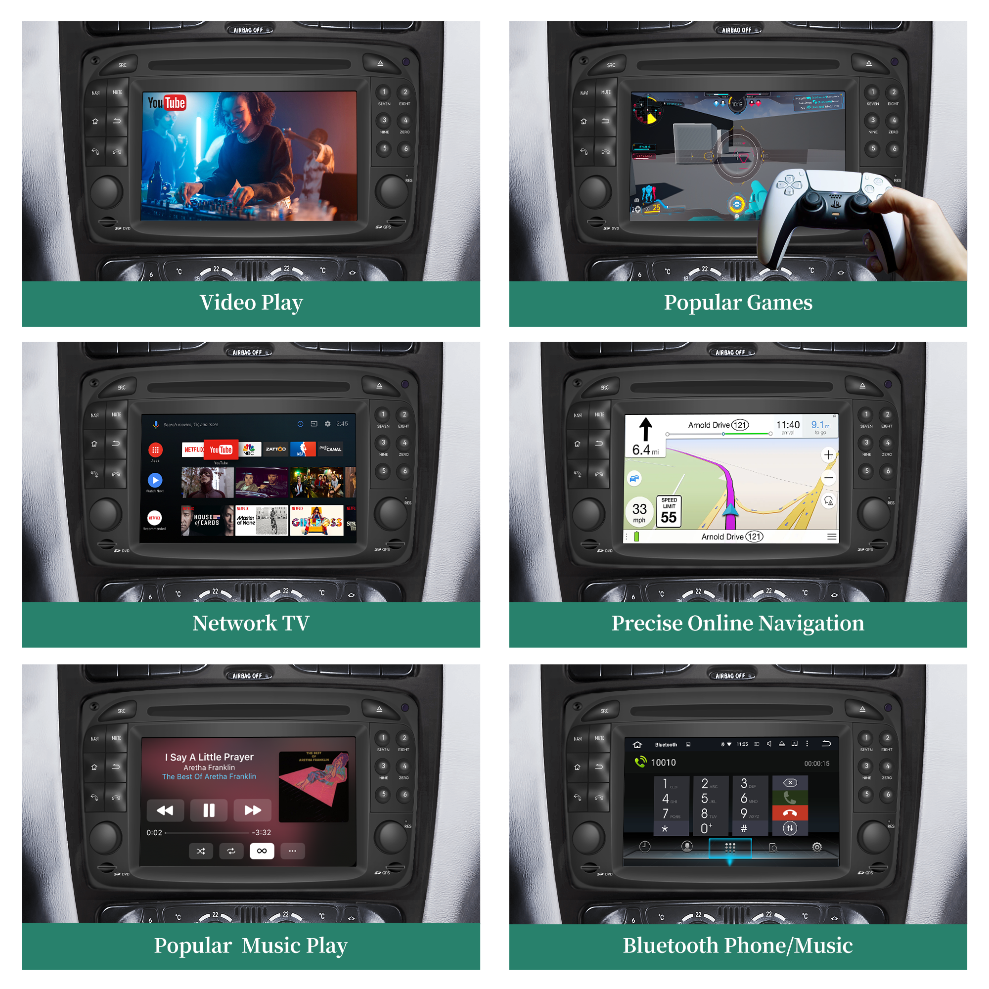 Hualingan Radio Stereo Upgrade Mercedes CLK W208 W209 C208 C209 6.2 inch TouchScreen Wireless CarPlay Android Auto Navigation GPS Bluetooth DVD Video Youtube Netflix Spotify Games 