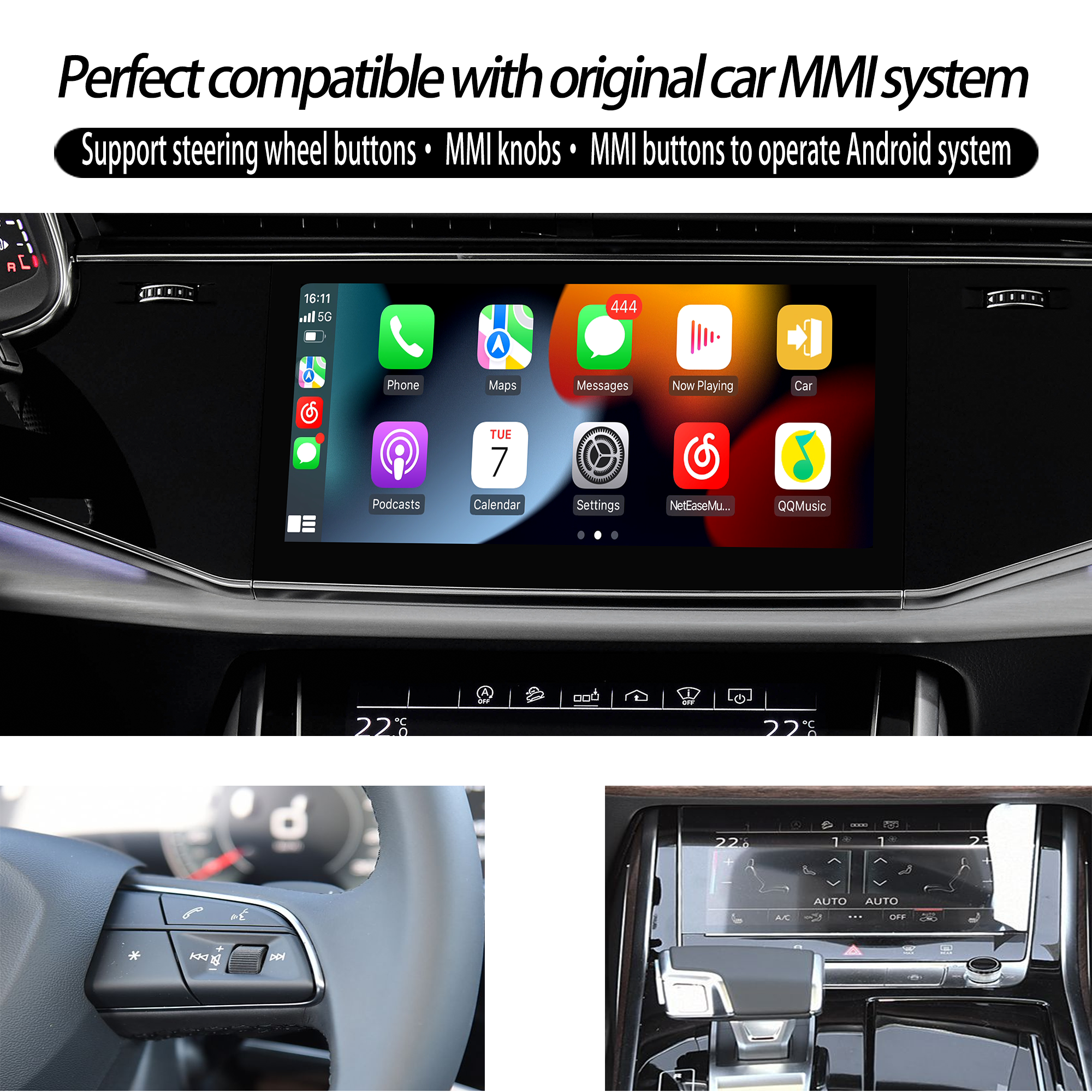 Best Wireless CarPlay Adapter for Audi Q7 SQ7 RSQ7 4M MIB2P MIB3 Android Auto IPhone Screen Mirror Full Screen,Android 13 Navigation Netflix Spotify Prime Video Reddit Twitch Waze Games 