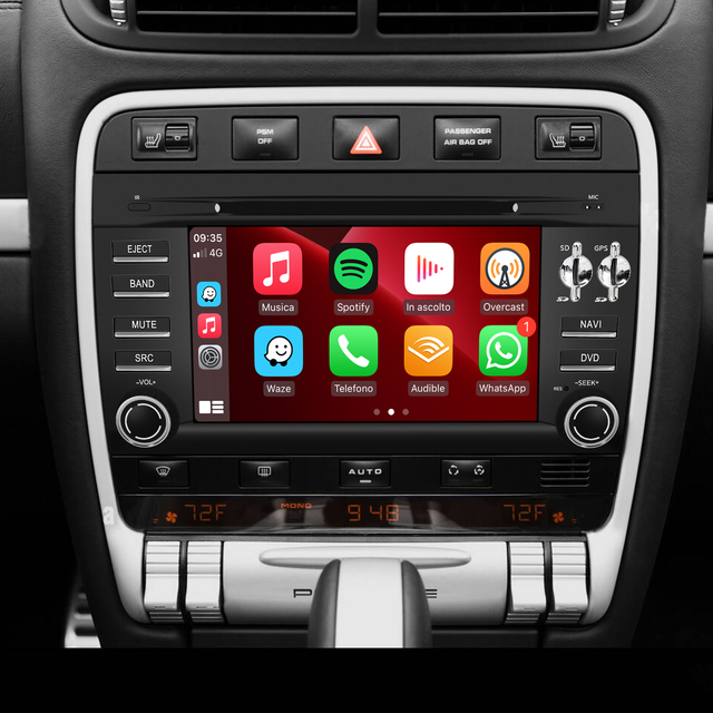 Porsche Cayenne Stereo Upgrade 6.2 Touch Screen Autoradio CarPlay Android Auto Mirror Netflix Spotify Android 13 Apps Navigation Games Music Apple Maps Backup Cameras DVD WiFi