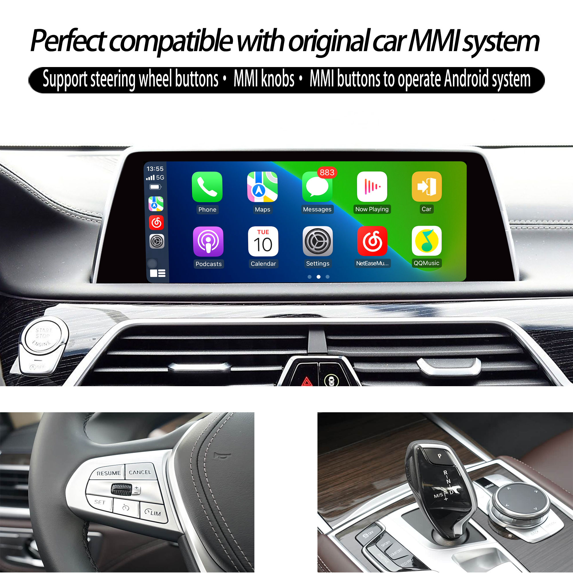 Hualingan CarPlay Adapter for BMW 1 Series F40 iD7 MGU Upgrade 3 in 1 Wireless CarPlay & Android Auto & Android 13 Games Netflix YouTube Spotify Navigation Waze Full Screen Mirror 10.25/12.3 Screen