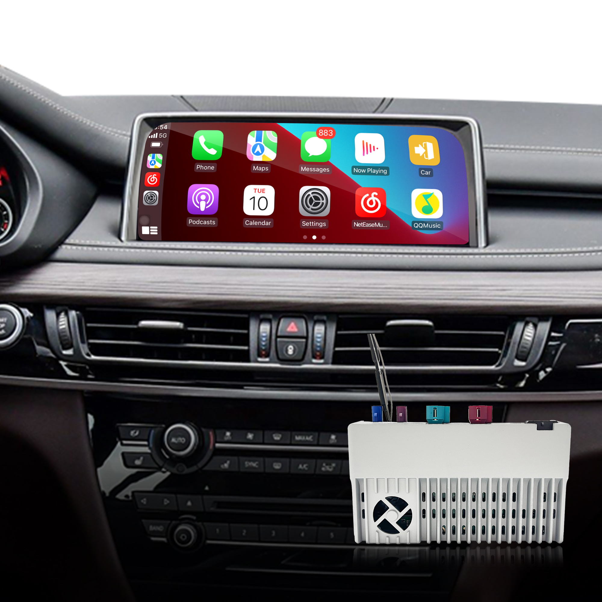 Hualingan CarPlay Adapter for BMW X5 F15 F85 NBT EVO iD6 Android Auto Wireless CarPlay iPhone Screen Mirror 8.8/10.25 iDrive Screen Android Apps Navigation Waze Netflix Spotify GoodShort Rave Tubi HBO
