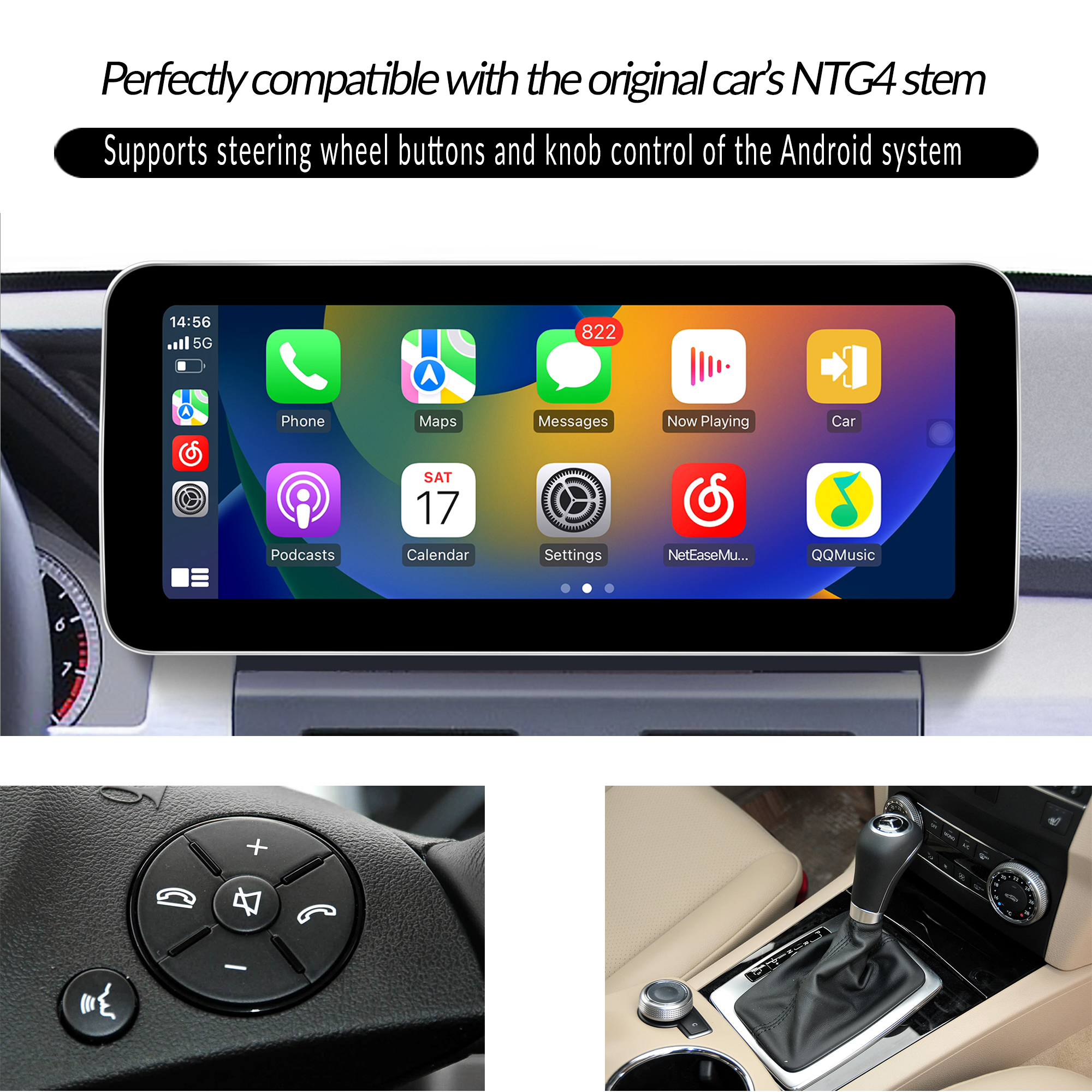 Hualingan 12.3 Touch Screen CarPlay For NTG 4.0 Mercedes GLK X204 Add Wireless Apple CarPlay Android Auto Android Apps Navigation Google Maps Netflix Spotify Facebook Twitter Instagram Backup Cameras