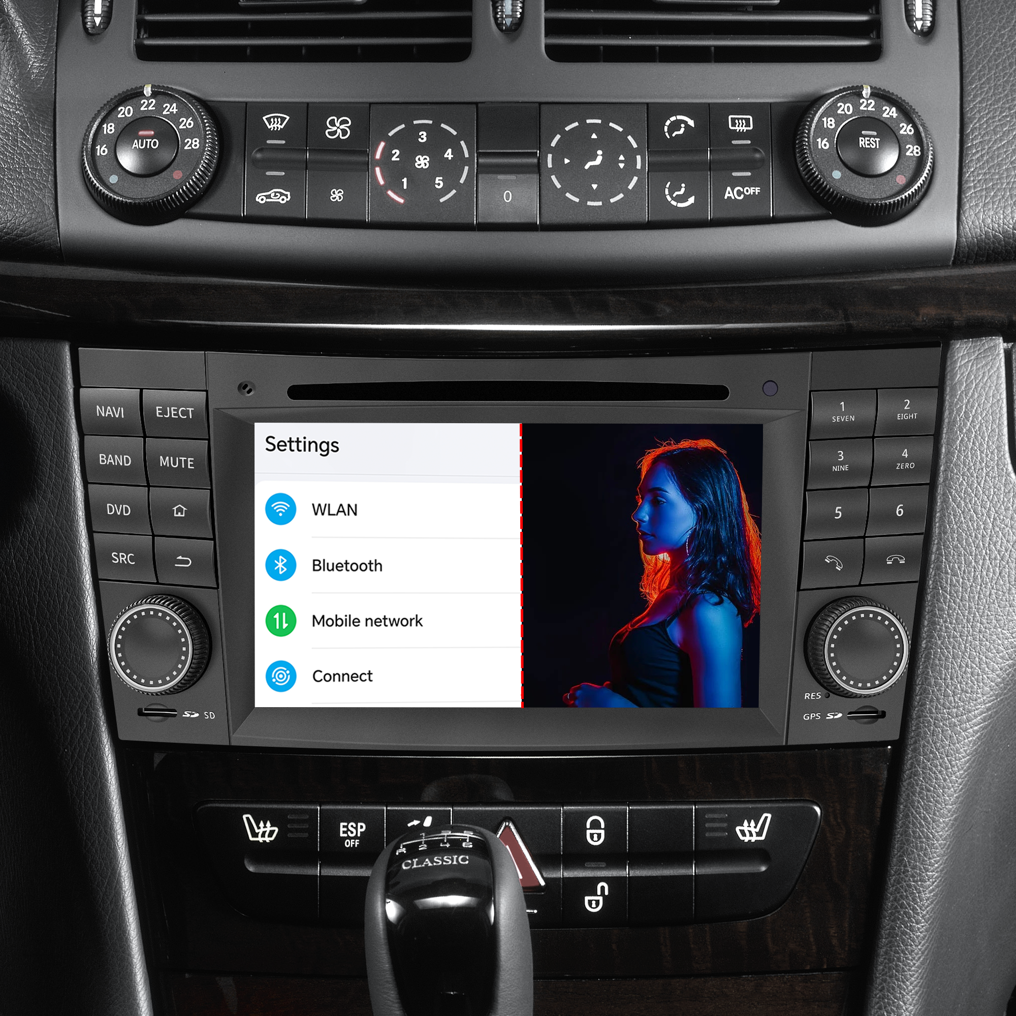 Mercedes W211 S211 W219 C219 W463 Radio Upgrade 7-inch Android Touch Screen Apple CarPlay Android Auto Mirroring Full Screen Apps Netflix Spotify Navigation Google Maps DVD Bluetooth Vehicle Cameras