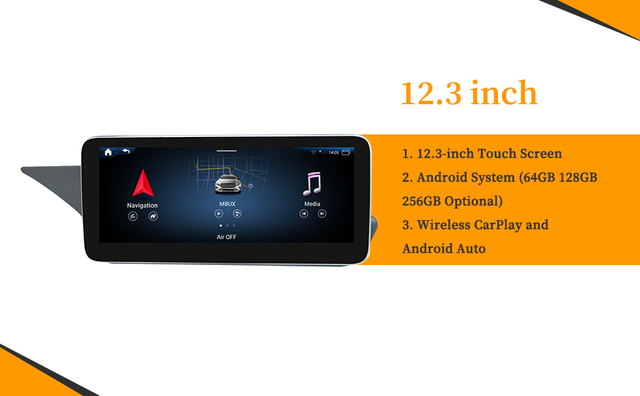 Hualingan 12.3 Mercedes E Class Android Auto for NTG 4.0 C207 A207 W207 Apple CarPlay Wireless Full (Split) Screen Mirroring App Netflix YouTube Spotify Wi-Fi USB Navigation Waze Vehicle Cameras 