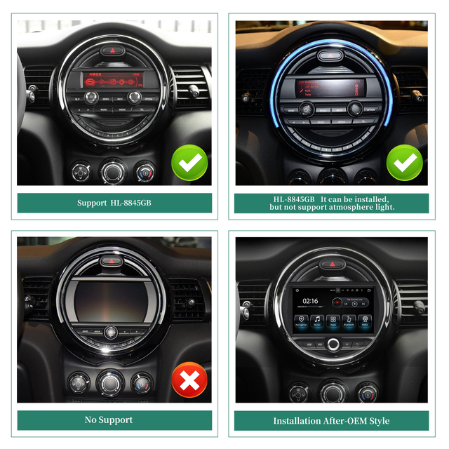 Mini Cooper Android Auto F54 F55 F56 F57 F60 Radio Upgrade 7-inch Touch Screen Wireless Apple CarPlay Split Screen Mirroring Full Screen iPhone Navigation Waze Netflix TikTok Twitter Reverse Cameras