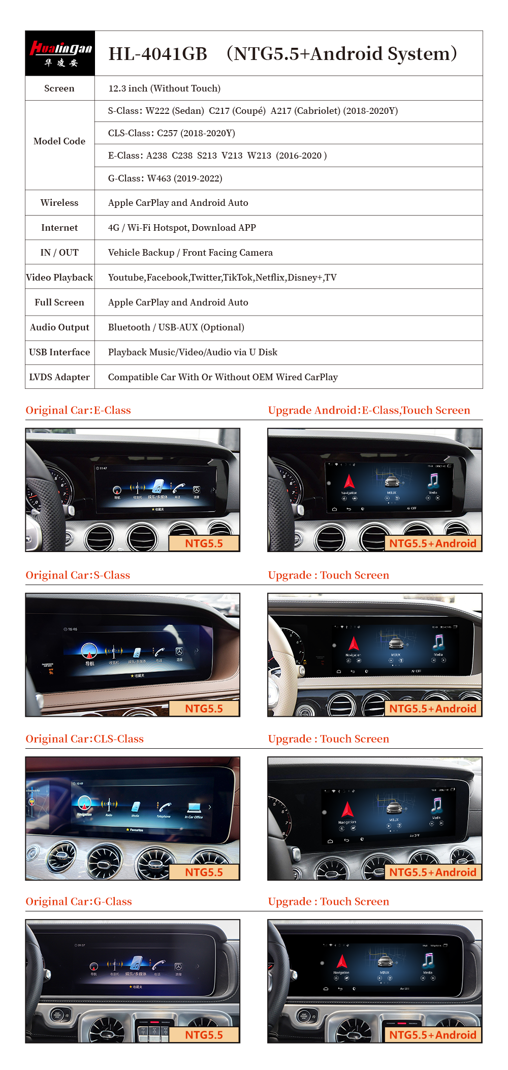 Hualingan HL-4041 Android Auto Apple CarPlay Wired to Wireless