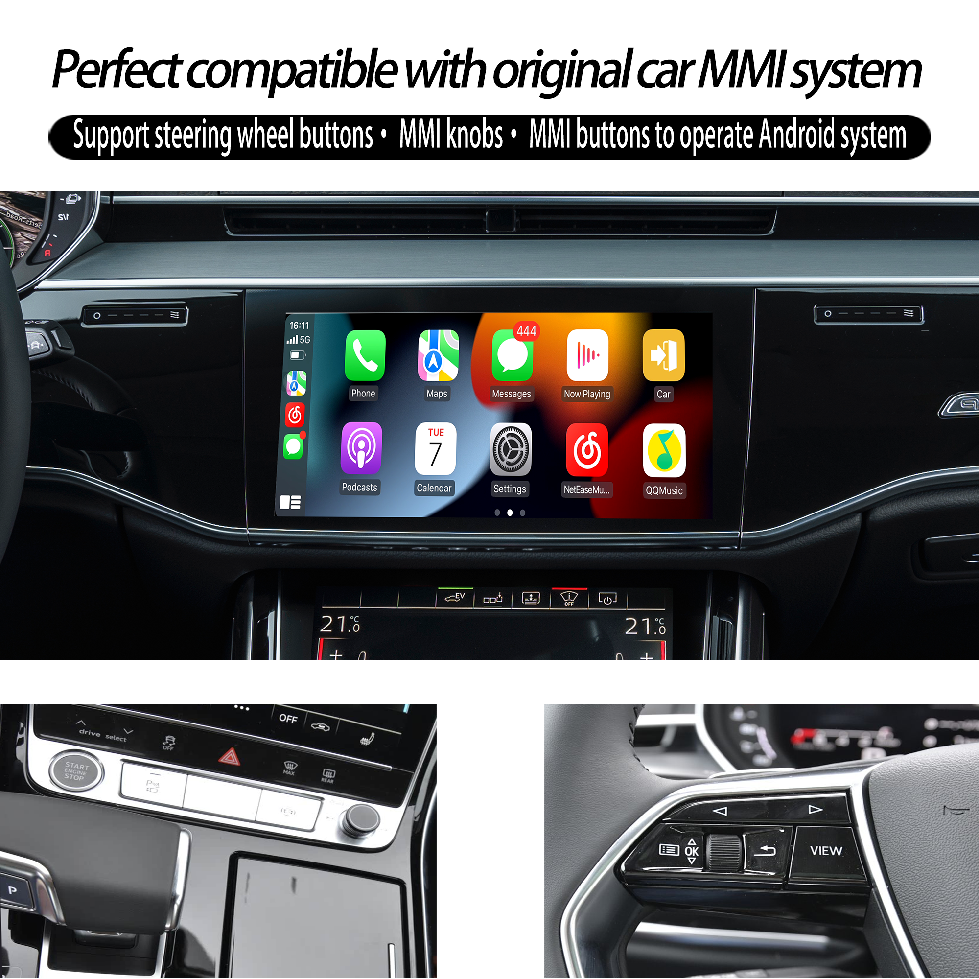 hualingan hla-309 apple carplay android auto audi a8 s8 rs8 android os 方向盘