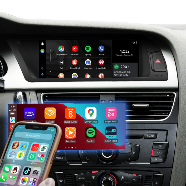 Audi A4 S4 RS4 B8 Concert Symphony 8.8 Touch Screen Upgrade 2008-2012 Apple CarPlay Android Auto Android 13 Apps Netflix Spotify Prime Video Reddit Twitch Waze Games Navigation WiFi Reverse Camera 