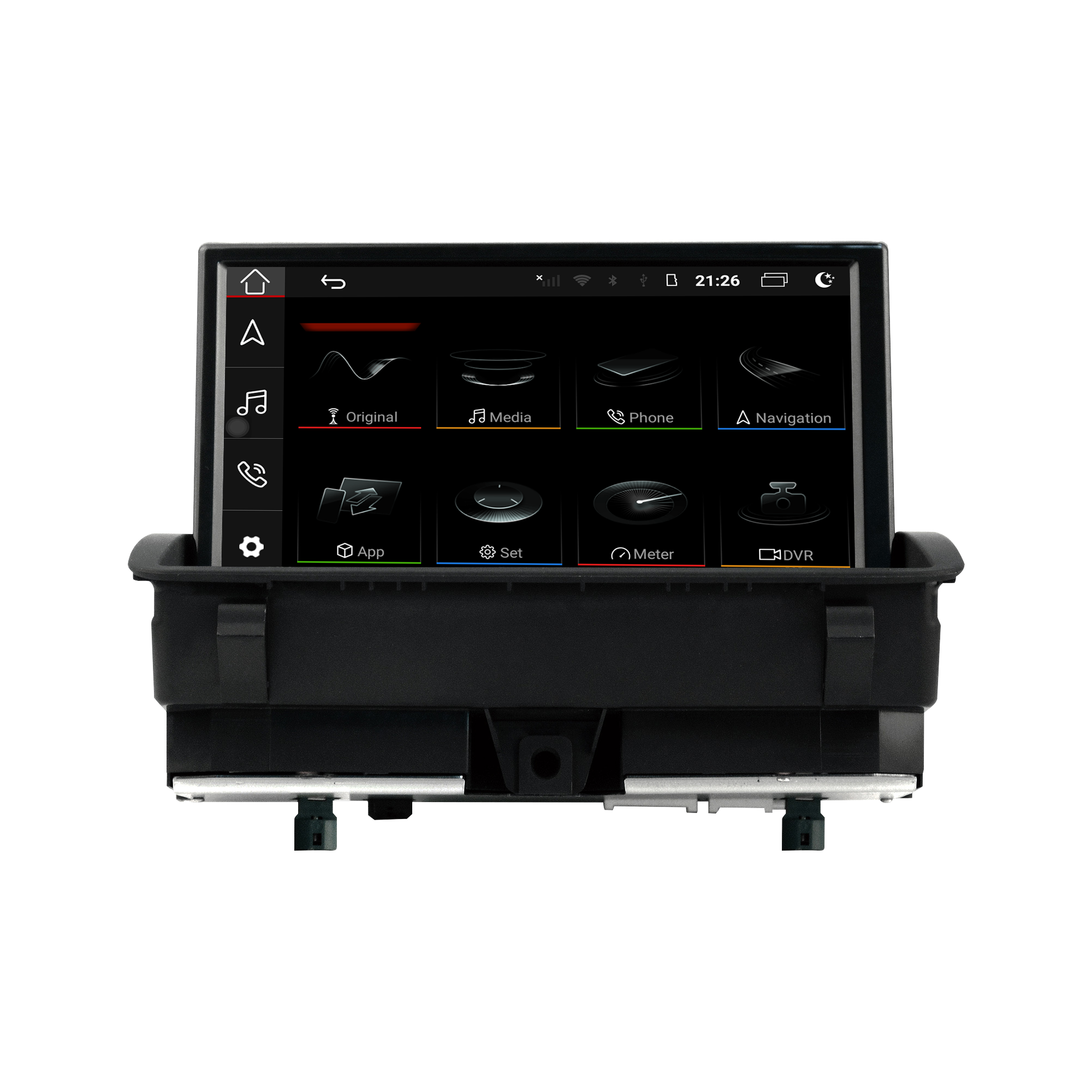 Audi Q3 RSQ3 8U RMC Radio Apple CarPlay Upgrade 8 inch Touch Screen Wireless Android Auto Android 13 Apps Netflix Spotify Reddit Twitch Waze WhatsApp Games Navigation WiFi Reverse Camera