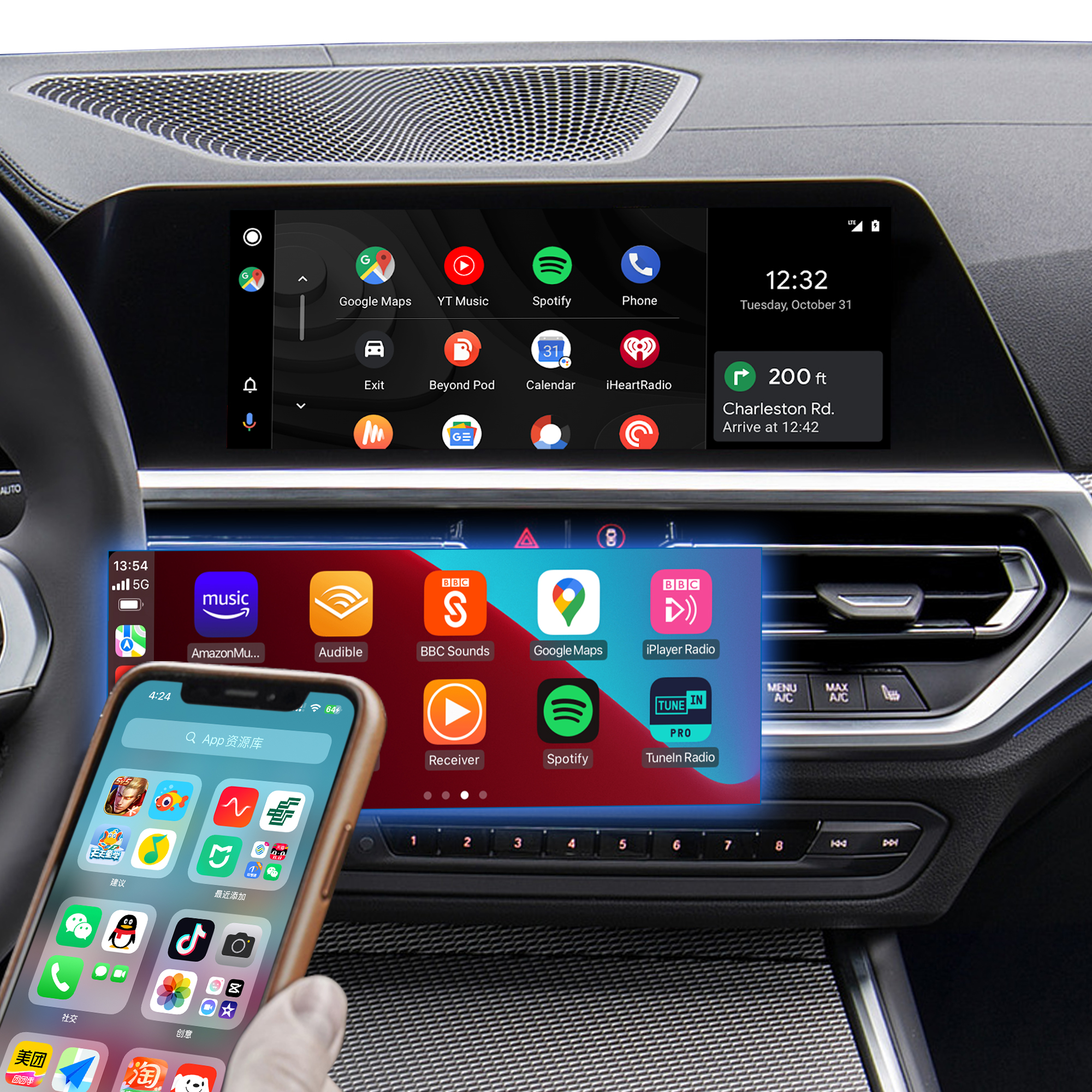Hualingan CarPlay Adapter for BMW 3 Series G20 G21 G28 iD7 MGU Upgrade 3 in 1 Wireless CarPlay&Android Auto&Android 13 Games Netflix WhatsApp Spotify Navigation Full Screen Mirror 10.25/12.3 Screen