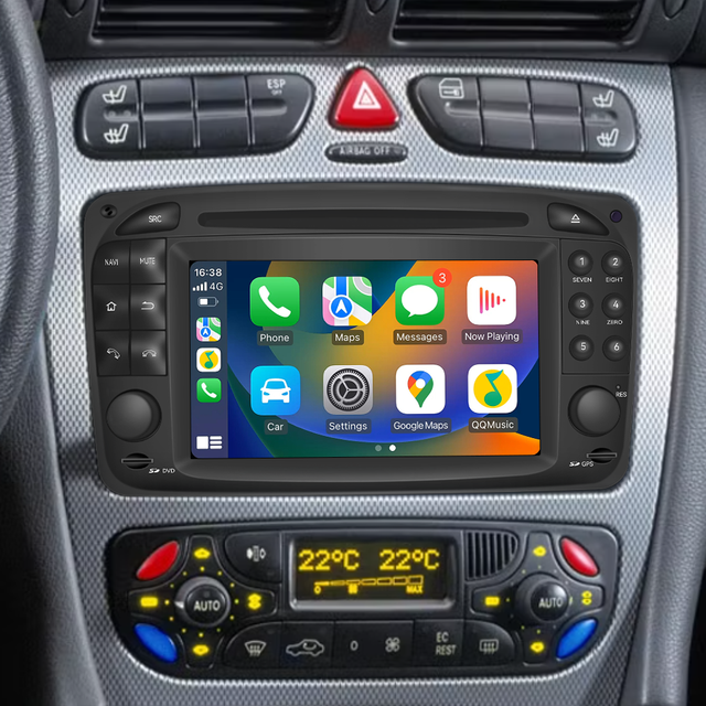 Hualingan Radio Stereo Upgrade Mercedes CLK W208 W209 C208 C209 6.2 inch TouchScreen Wireless CarPlay Android Auto Navigation GPS Bluetooth DVD Video Youtube Netflix Spotify Games 