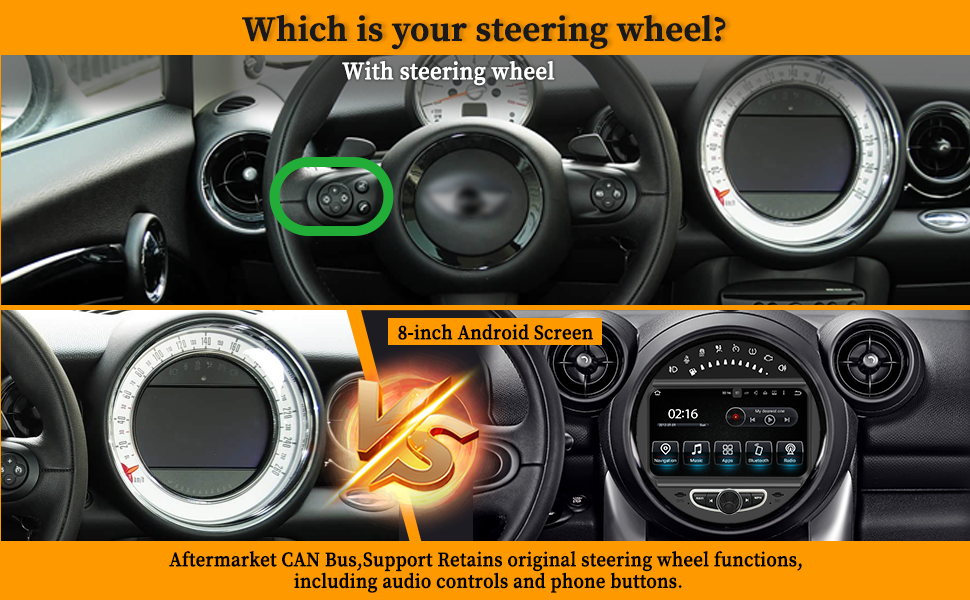 hualingan hla-8835-1 mini cooper CIC r55 r56 r57 r58 r58 r59 r60 r61 steering wheel Vehicle Cameras CAN