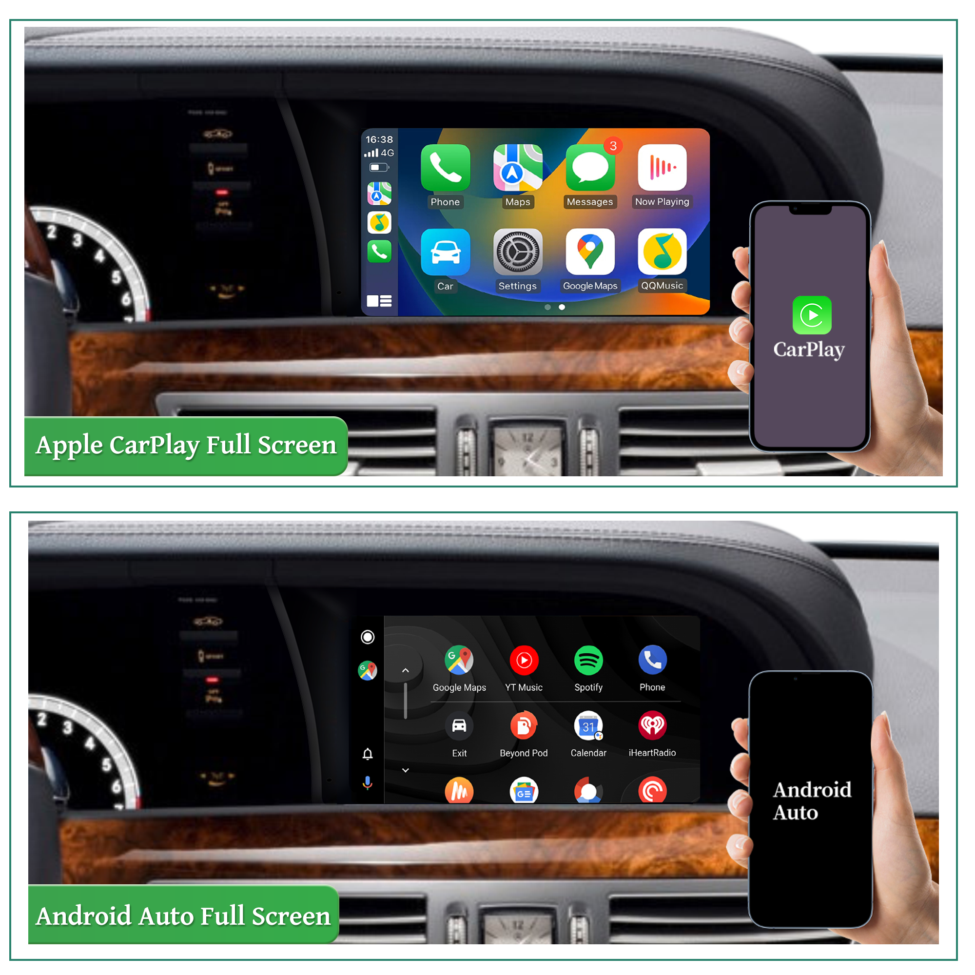 Mercedes W221 C216 S/CL-Class NTG 3.0 Apple CarPlay Upgrade 9.33 Android Screen Wireless Android Auto Full (Split) Screen Mirroring App Netflix YouTube Spotify Wi-Fi Navigation Waze Vehicle Cameras