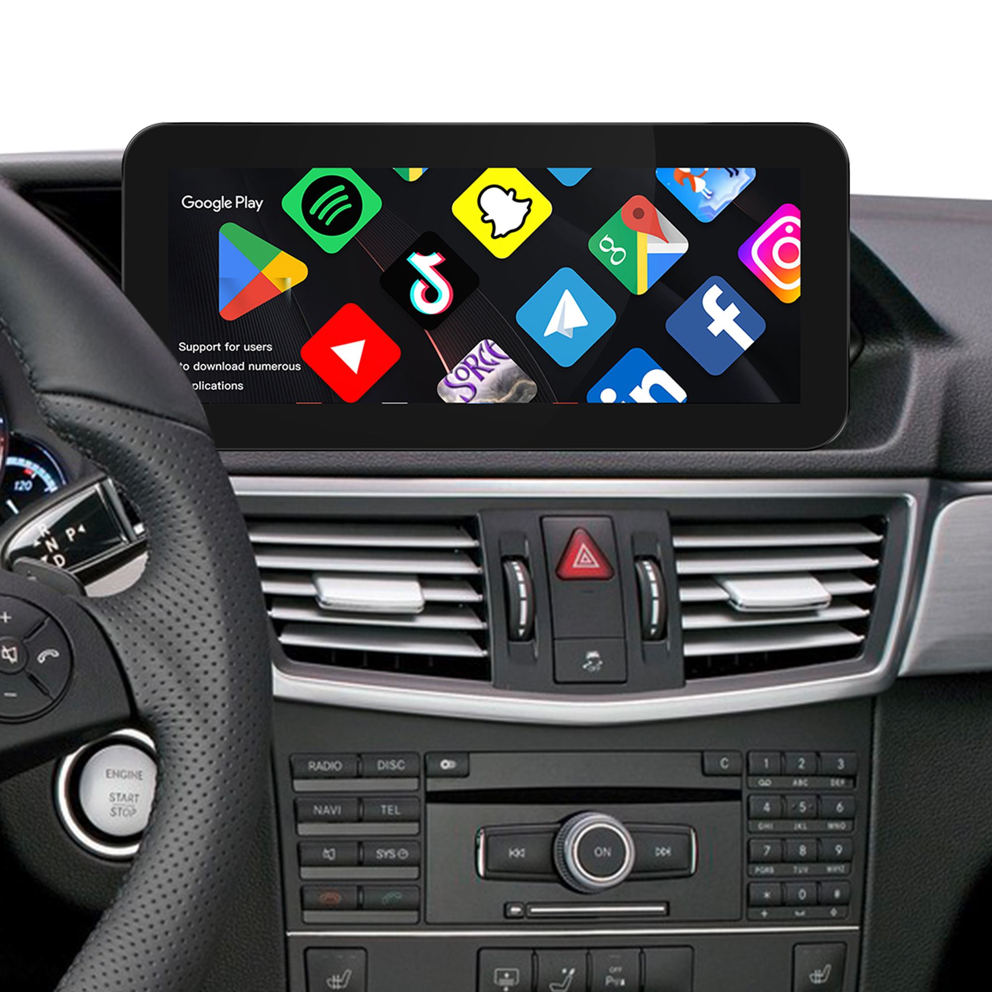 E-Class NTG4.0 Mercedes W212 Apple CarPlay Upgrade 10.25 Android Screen Wireless Android Auto Full (Split) Screen Mirroring App Netflix YouTube Spotify Wi-Fi USB Navigation Waze Vehicle Cameras 