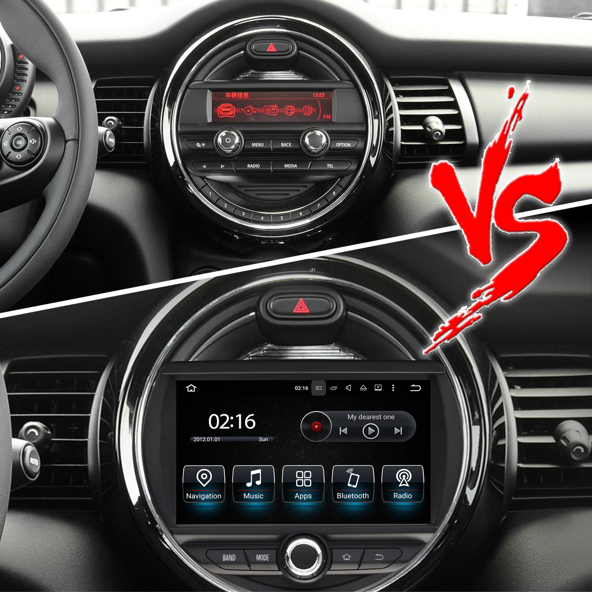 Mini Cooper F54 Apple CarPlay install 7-inch Android Touch Screen Wireless Android Auto Netflix Navigation Vehicle Cameras Download Android Apps Games Music Movies TV Receive Calls Via Bluetooth