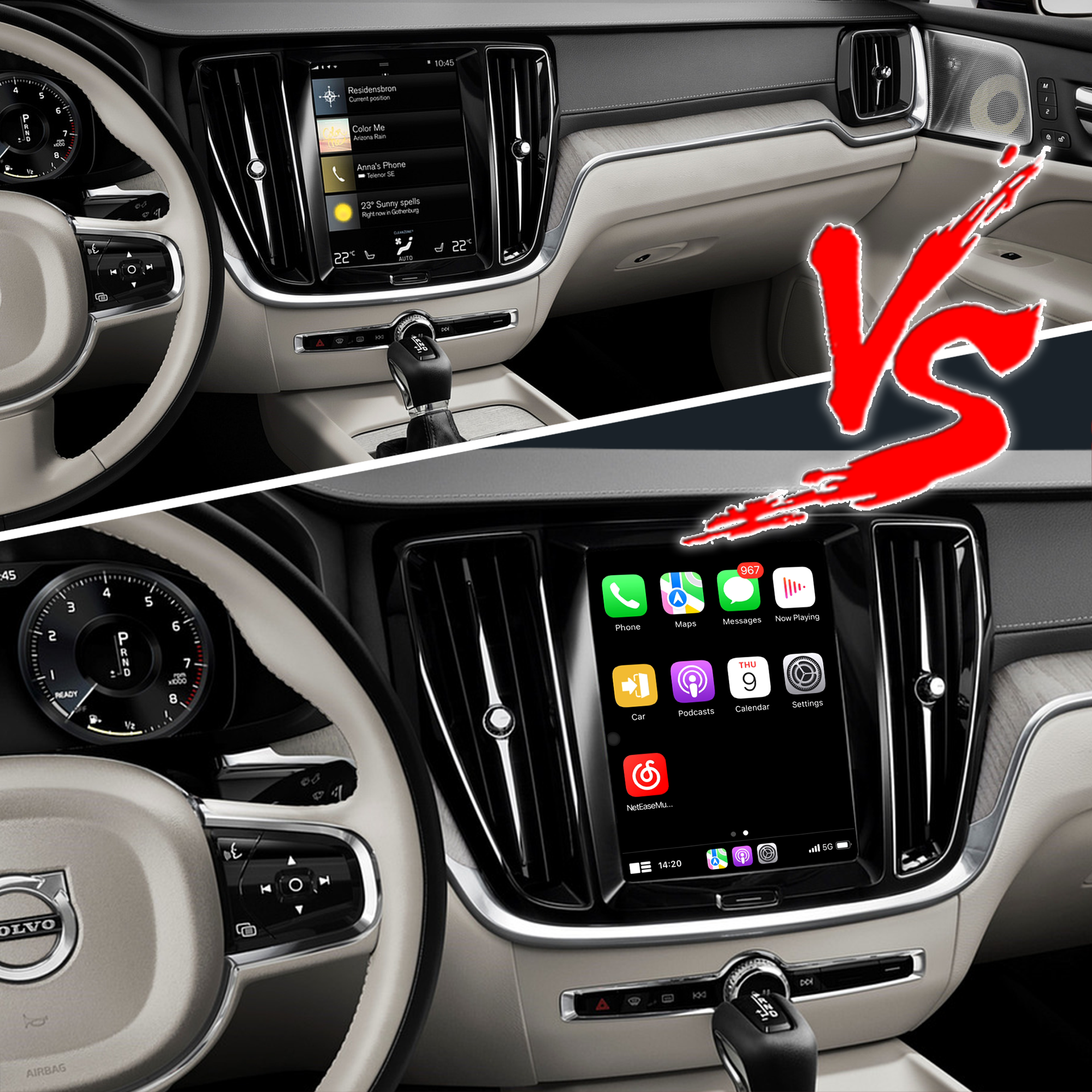 Apple CarPlay Volvo Adapter for 9 inch Sensus Screen V60 S60 Wireless Android Auto Apps Mirroring Full Screen Wi-Fi 4G Steering Wheel Navigation Google Maps Bluetooth Calls Music Netflix Spotify