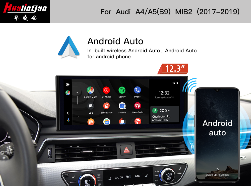12.3”Blu-Ray Touchscreen for Audi MIB2 A4 S4 RS4 B9 LHD Android Auto Mirroring GPS Navigation Apple CarPlay Fullscreen Wifi Hotspot Video In Motion TikTok