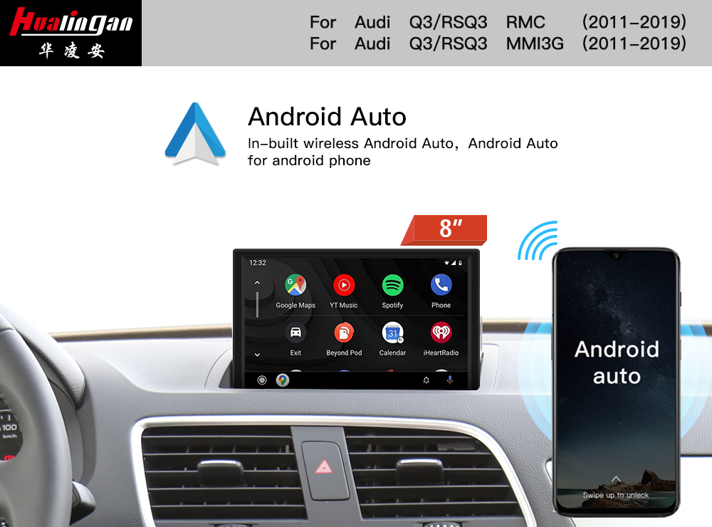 for 8.0 Inch Touchscreen AudiAudi Q3/ RS Q3 RMC USB Avigation Upgrade Wireless Apple Carpla Mirrorlink Android Autoradio Grid Musicvia Bluetooth Stereo 