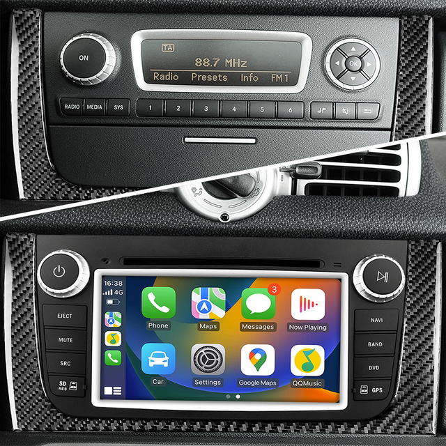 Mercedes Smart Fortwo Forfour Radio Replacement 7 Inch TouchScreen Stereo Dash Kit Apple CarPlay Android Auto Mirror Link Android 13 GPS Navigation DVD WiFi Backup Cameras Bluetooth Netflix Spotify