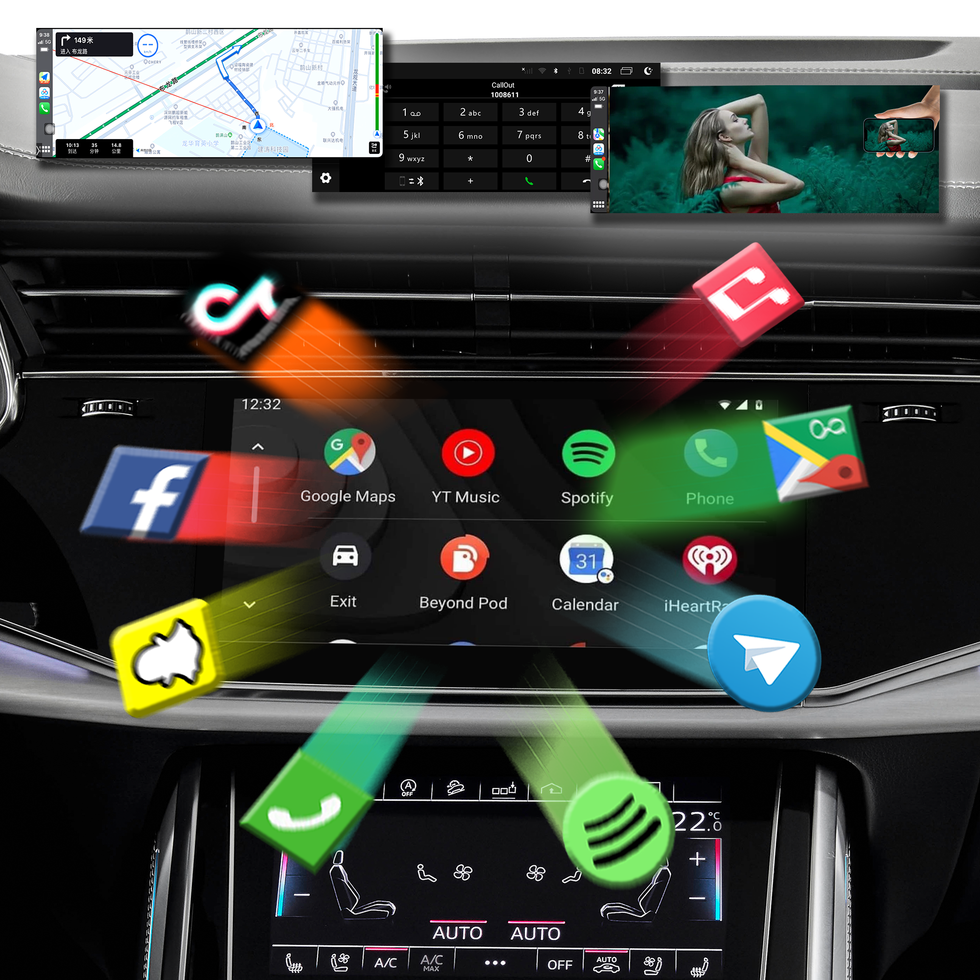 Best Wireless CarPlay Adapter for Audi Q7 SQ7 RSQ7 4M MIB2P MIB3 Android Auto IPhone Screen Mirror Full Screen,Android 13 Navigation Netflix Spotify Prime Video Reddit Twitch Waze Games 