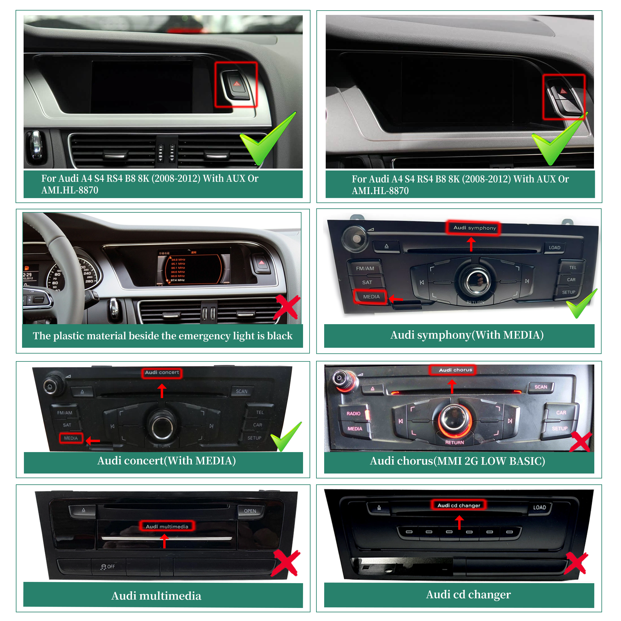Audi A4 S4 RS4 B8 Concert Symphony 8.8 Touch Screen Upgrade 2008-2012 Apple CarPlay Android Auto Android 13 Apps Netflix Spotify Prime Video Reddit Twitch Waze Games Navigation WiFi Reverse Camera 