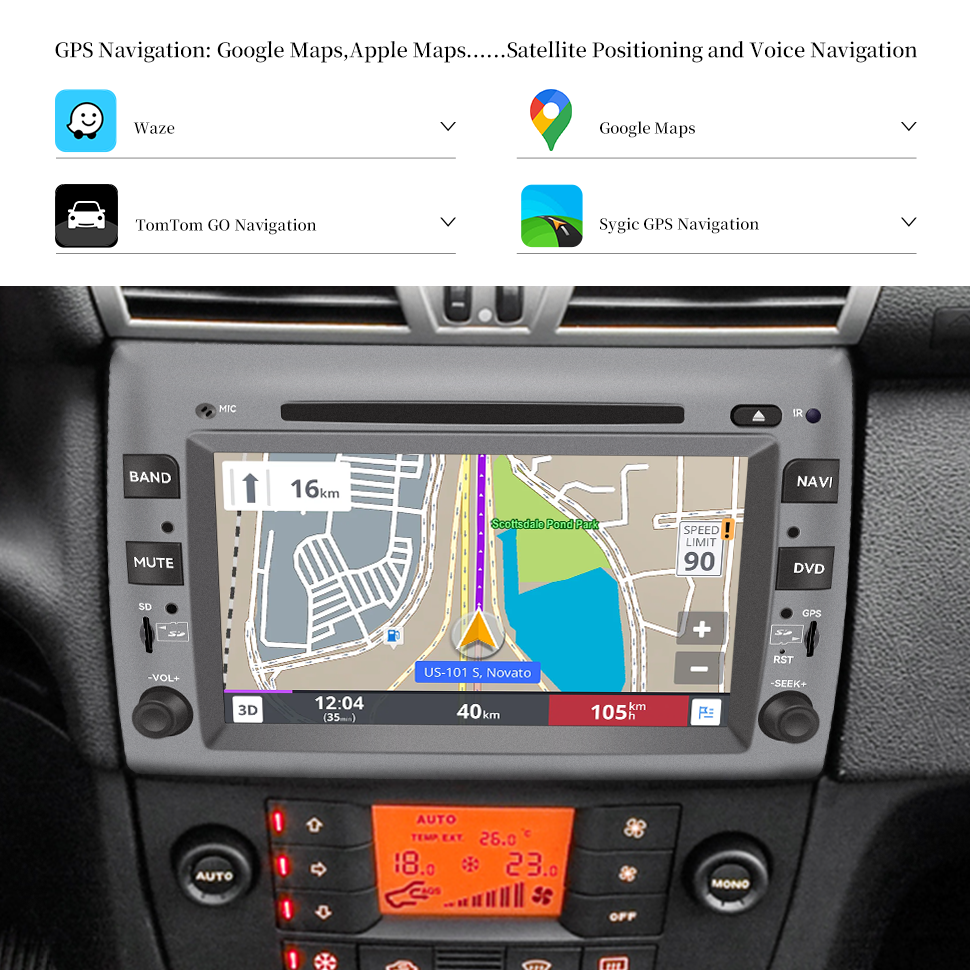 Hualingan Fiat Stilo Radio Android Head Unit 8.0 inch TouchScreen Car Stereo Upgrade Car GPS Navigation Wireless Apple CarPlay Fullscreen Audroid Auto Bluetooth Music Autoradio Wifi