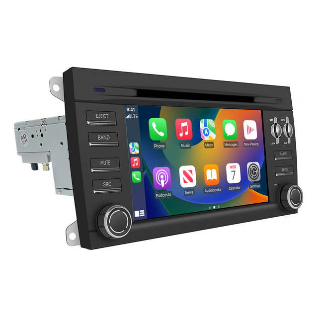Porsche Cayenne Apple CarPlay Upgrade 7 inch Touch Screen Radio Android Auto Mirror Netflix Spotify Android 13 Apps Navigation TikTok Twitter Games Music Google Maps Backup Cameras DVD