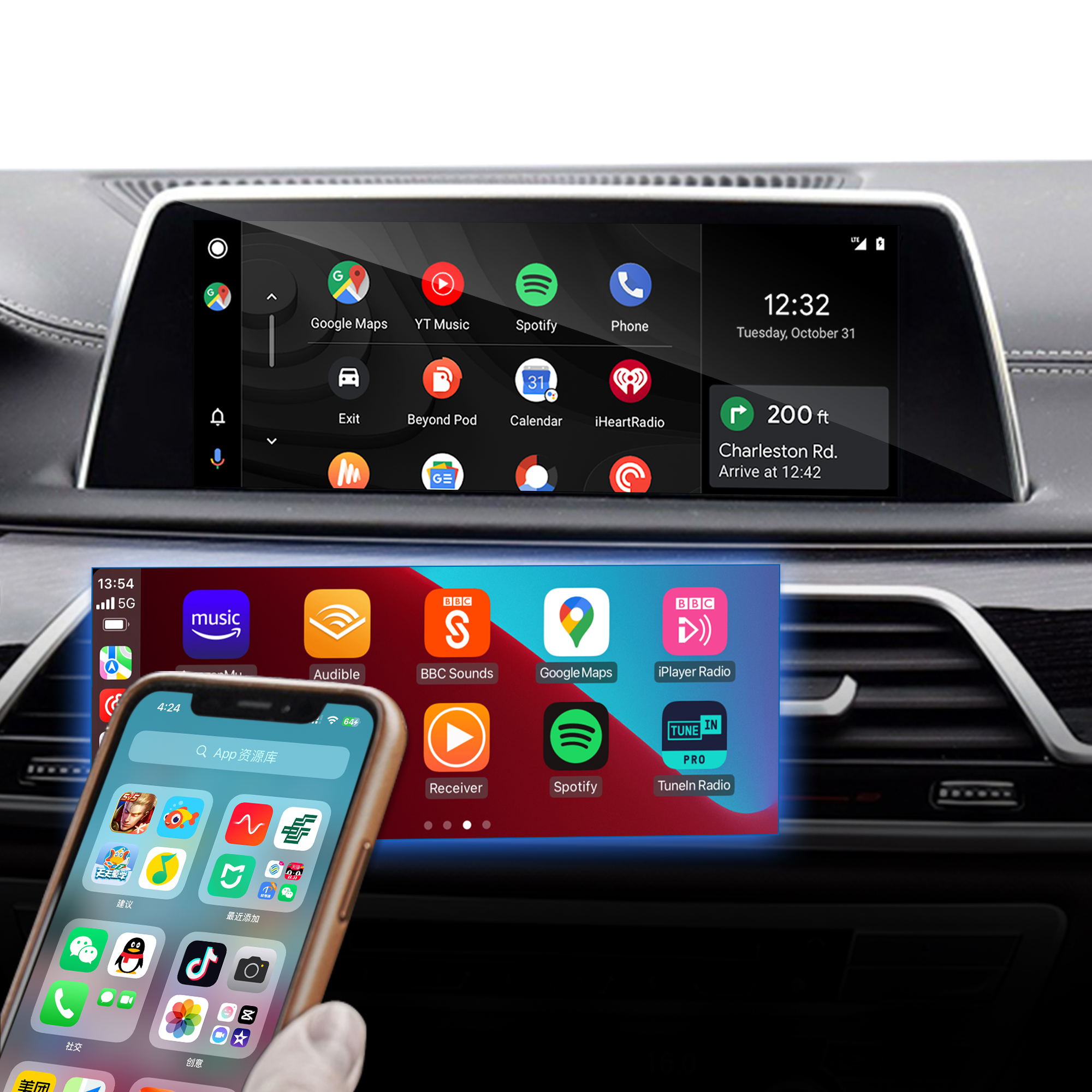 Hualingan CarPlay Adapter for BMW 7 Series NBT EVO iD6 G11 G12 Wireless CarPlay Android Auto Screen Mirror 8.8/10.25 iDrive Screen Android Apps Waze Spotify Netflix Games Weibo VK Tumblr ShareChat