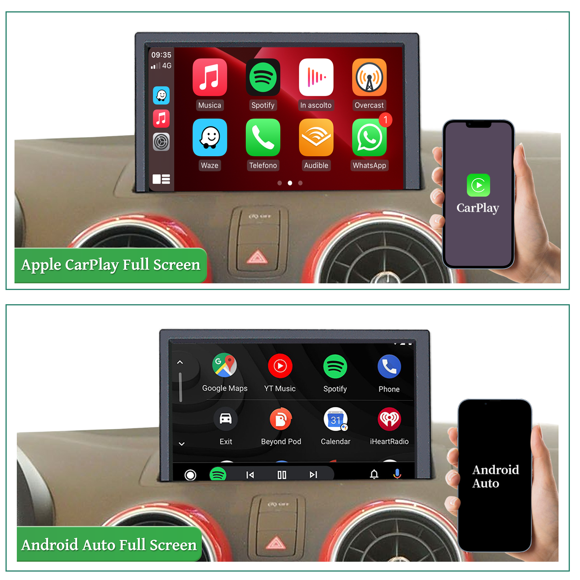 Hualingan 7-inch Touch Screen Upgrade for Audi A1 S1 8X Wireless Apple CarPlay Split Screen Mode Android Auto iPhone Apps Mirror Full Screen Navigation Google Maps Netflix Spotify Games Backup Cameras