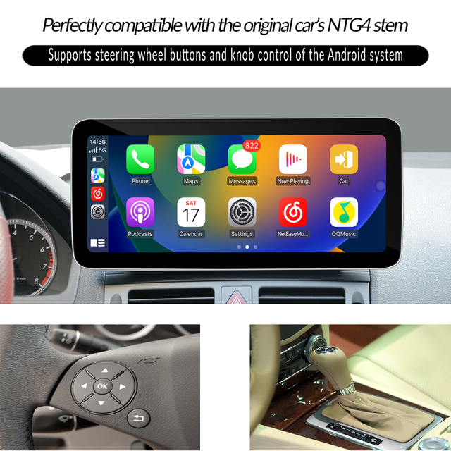 Mercedes W204 C204 S204 NTG4 Android Auto Retrofit Kit Upgrade 10.25 Touch Screen Wireless Apple CarPlay Android 14 Apps Navigation Netflix Spotify Facebook YouTube Reverse Camera Screen Mirroring