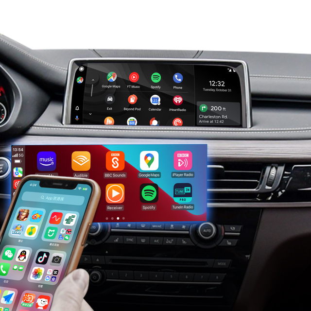 Hualingan CarPlay Adapter for BMW X5 F15 F85 NBT EVO iD6 Android Auto Wireless CarPlay iPhone Screen Mirror 8.8/10.25 iDrive Screen Android Apps Navigation Waze Netflix Spotify GoodShort Rave Tubi HBO