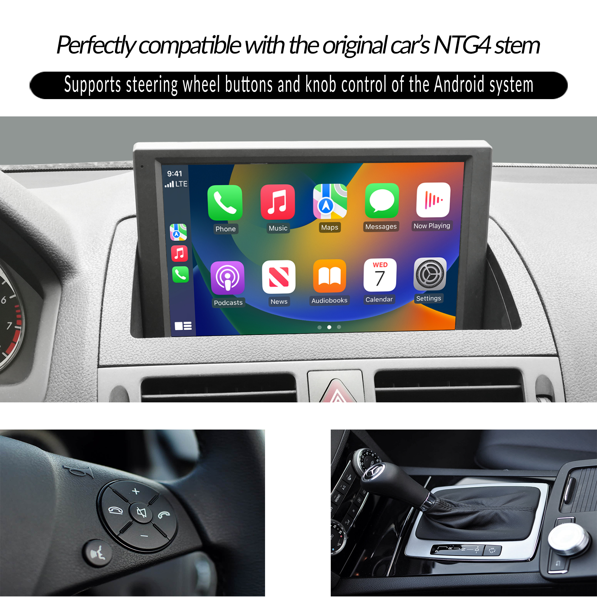 Hualingan Mercedes C-Class NTG4.0 C204 S204 W204 Screen Upgrade 8 inch Touch Android 12 Wireless Apple CarPlay Full Screen Android Auto Mirror GPS Navi Wifi 4G Rear Camera