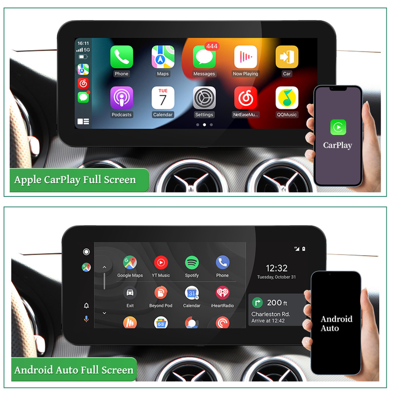 Hualingan 12.3 Touch Screen Upgrade for Mercedes NTG 4.5 and 4.7 A-Class W176 Add Wireless Apple CarPlay Android Auto Split Screen Android Apps Navigation Google Maps Netflix Spotify Backup Cameras