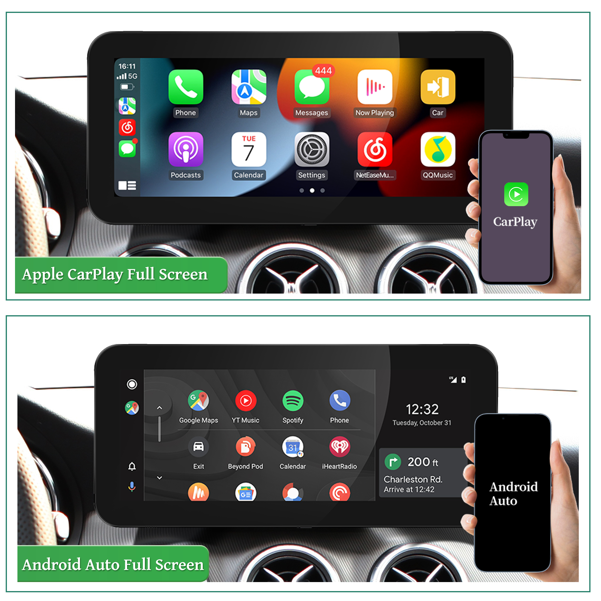Hualingan 10.25 Touch Screen Upgrade for Mercedes NTG 4.5 and 4.7 A-Class W176 (AUX AMI) Add Wireless Apple CarPlay Android Auto Split Screen Android Apps Navigation Netflix Spotify Backup Cameras