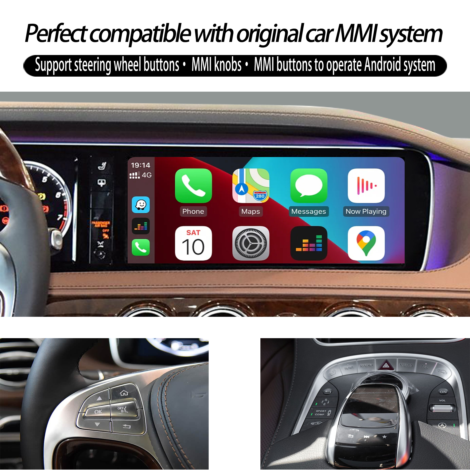 Hualingan CarPlay AI Adapter for Mercedes S-Class NTG5-5.2 W222 V222 X222 VV222 C217 A217 Wireless Apple CarPlay Android Auto Full Screen to 12.3 Touch Apps Netflix Spotify Prime Video Navigation 