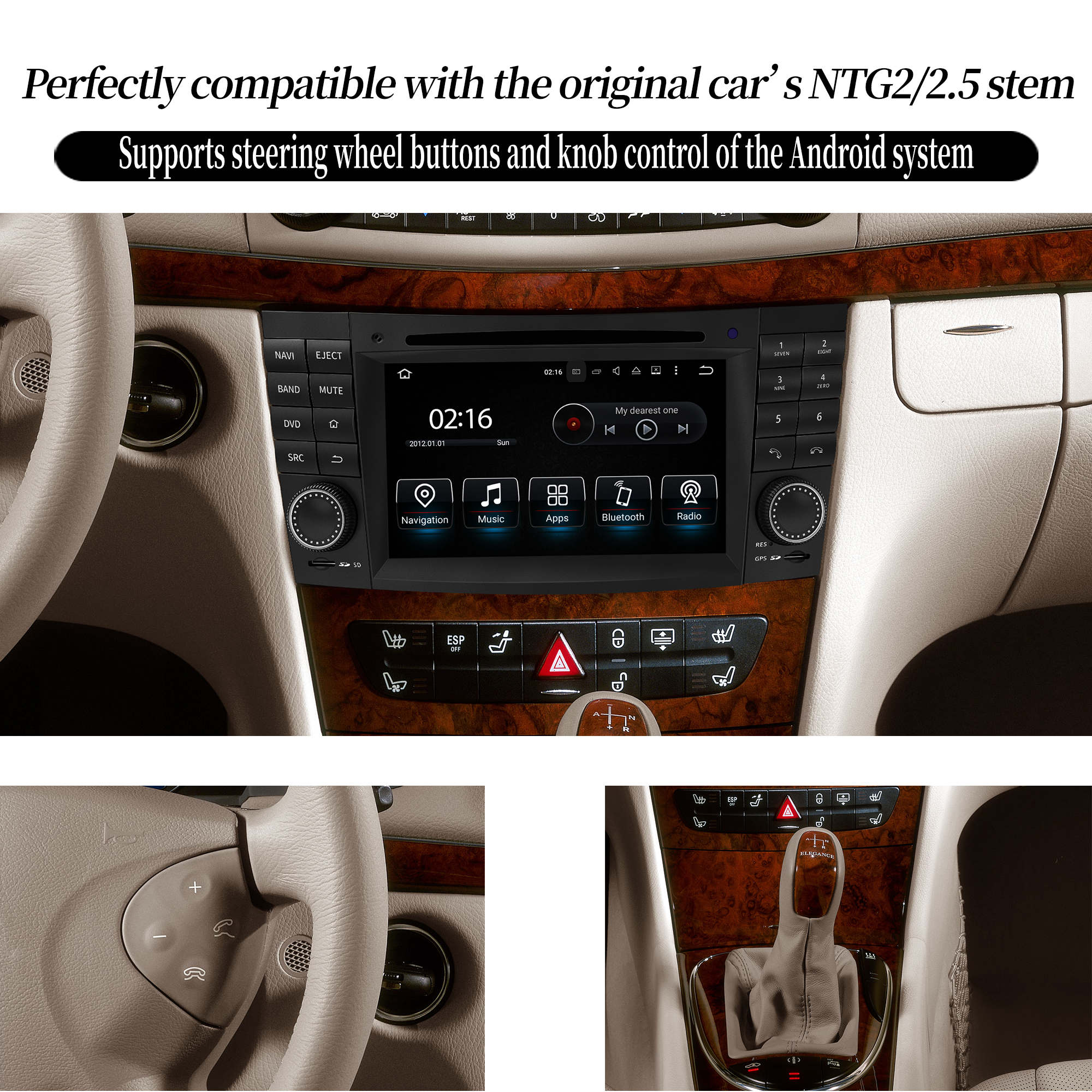 Mercedes W211 S211 W219 C219 W463 Radio Upgrade 7-inch Android Touch Screen Apple CarPlay Android Auto Mirroring Full Screen Apps Netflix Spotify Navigation Google Maps DVD Bluetooth Vehicle Cameras