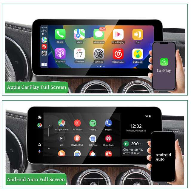 Mercedes NTG5.5 W205 C205 S205 Android Auto Apple CarPlay 10.25 inch Upgrade 10.25 Touch Screen Mirroring Android 14 Apps Navigation Netflix Spotify Disney+ Support Backup Cameras 360 Camera