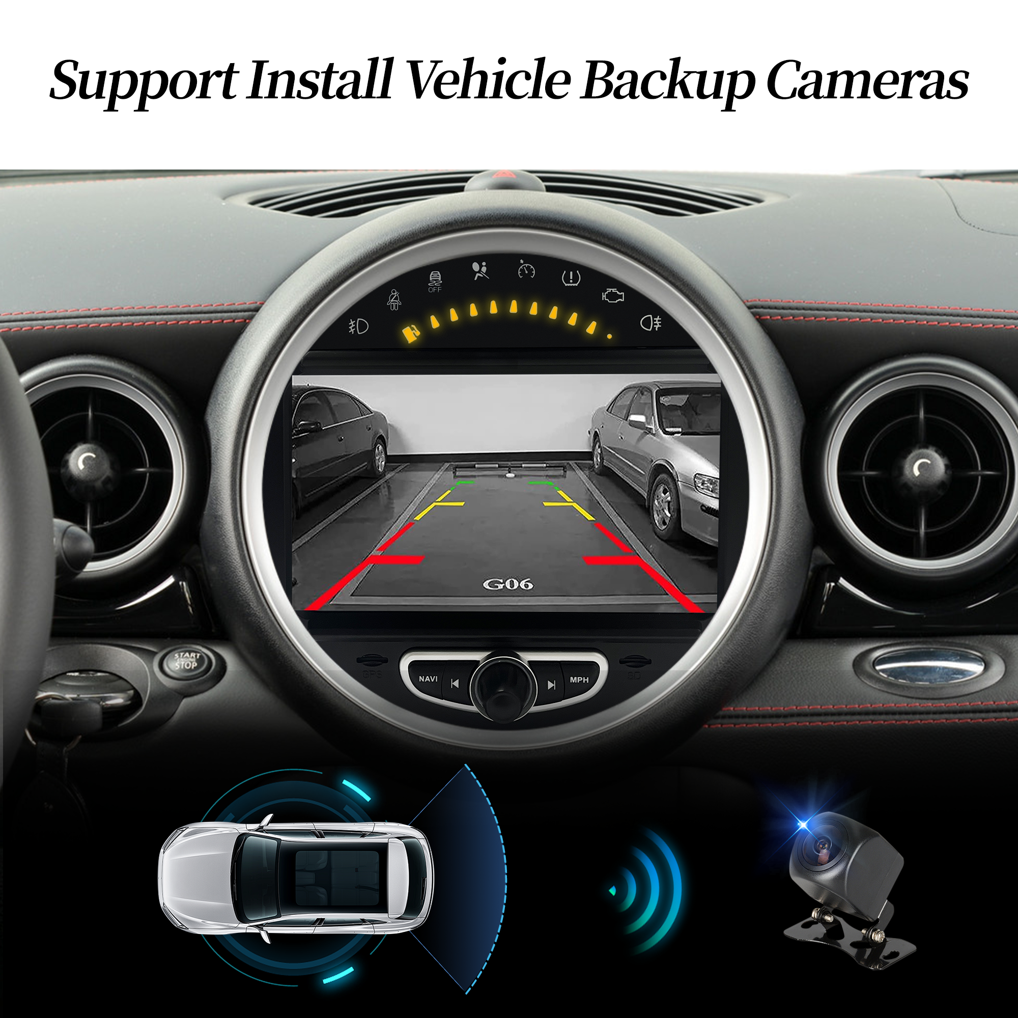 6.5 Mini Cooper CIC R55 Apple CarPlay Upgrade 8-inch Android Touch Screen Wireless Android Auto Support Install Vehicle Cameras Download Android Apps Games Music Movies TV Receive Calls Via Bluetooth