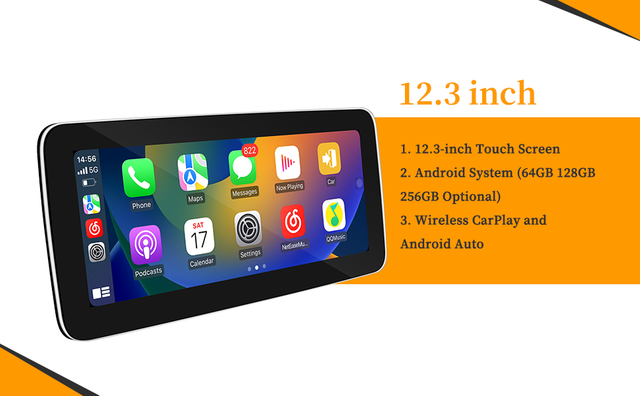 Hualingan 12.3 Android Touch Screen for Mercedes Benz GLC X253 C253 MBUX Apple CarPlay Android Auto Mirroring Full Screen Vehicle Cameras Support Apps Netflix YouTube Spotify Navigation Google Map 