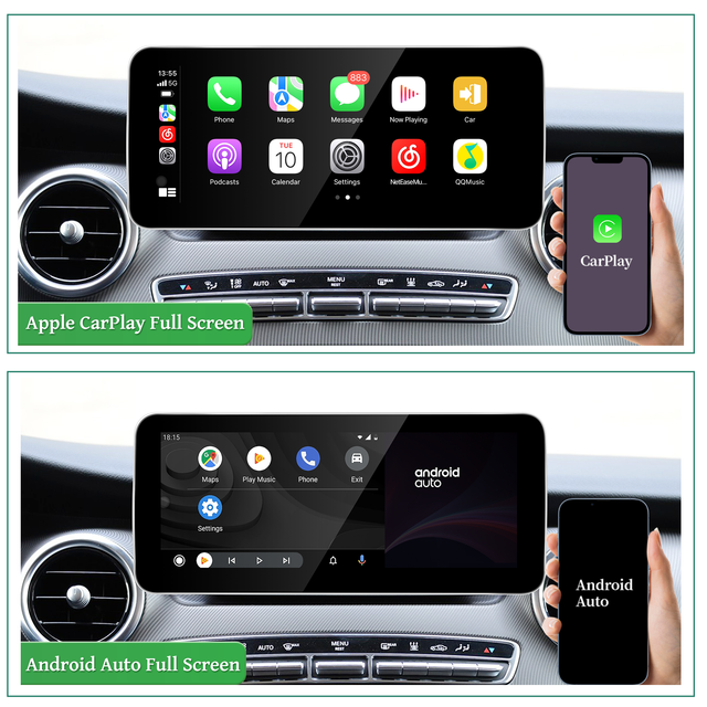 Mercedes V Class CarPlay Upgrade 12.3 Android Screen NTG 5.1/ 5.2 W447 Full Screen Apple CarPlay Android Auto Mirroring Navigation Google Maps Spotify Faidr Audible Netflix YouTube Vehicle Cameras 