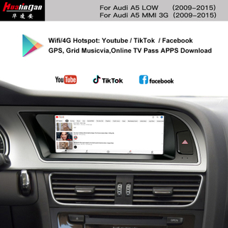 Audi A5 S5 RS5 Concert Symphony 8.8 Touch Screen Upgrade 2007-2018 Apple CarPlay Android Auto Android 13 Apps Netflix Spotify Prime Reddit Twitch Waze Games Navigation WiFi Reverse Camera 8T 8F 