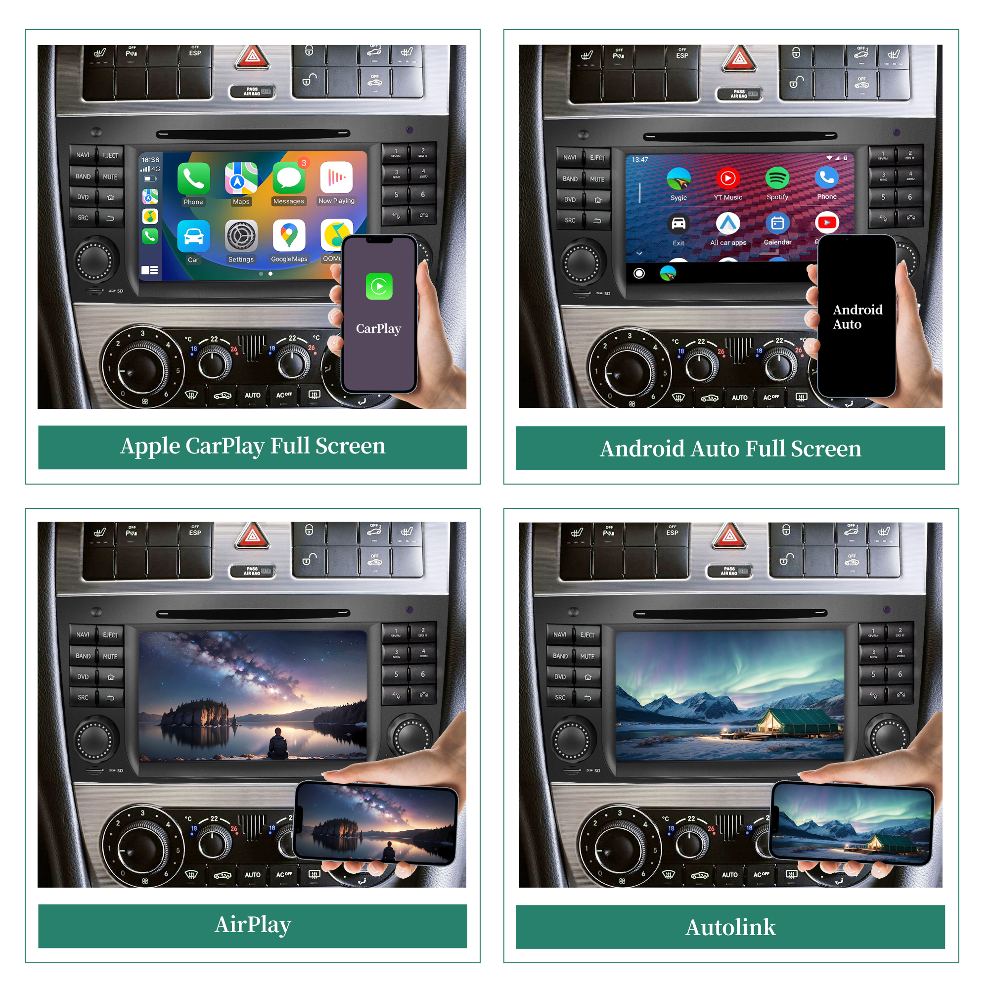 Mercedes Benz W203 Radio W463 C-G-Class Android 13 Head Unit Stereo Upgrade 7 Inch TouchScreen Apple CarPlay Andriod Auto Full Screen Mirror Link DVD Wifi GPS Navigation Bluetooth Music Netflix TV