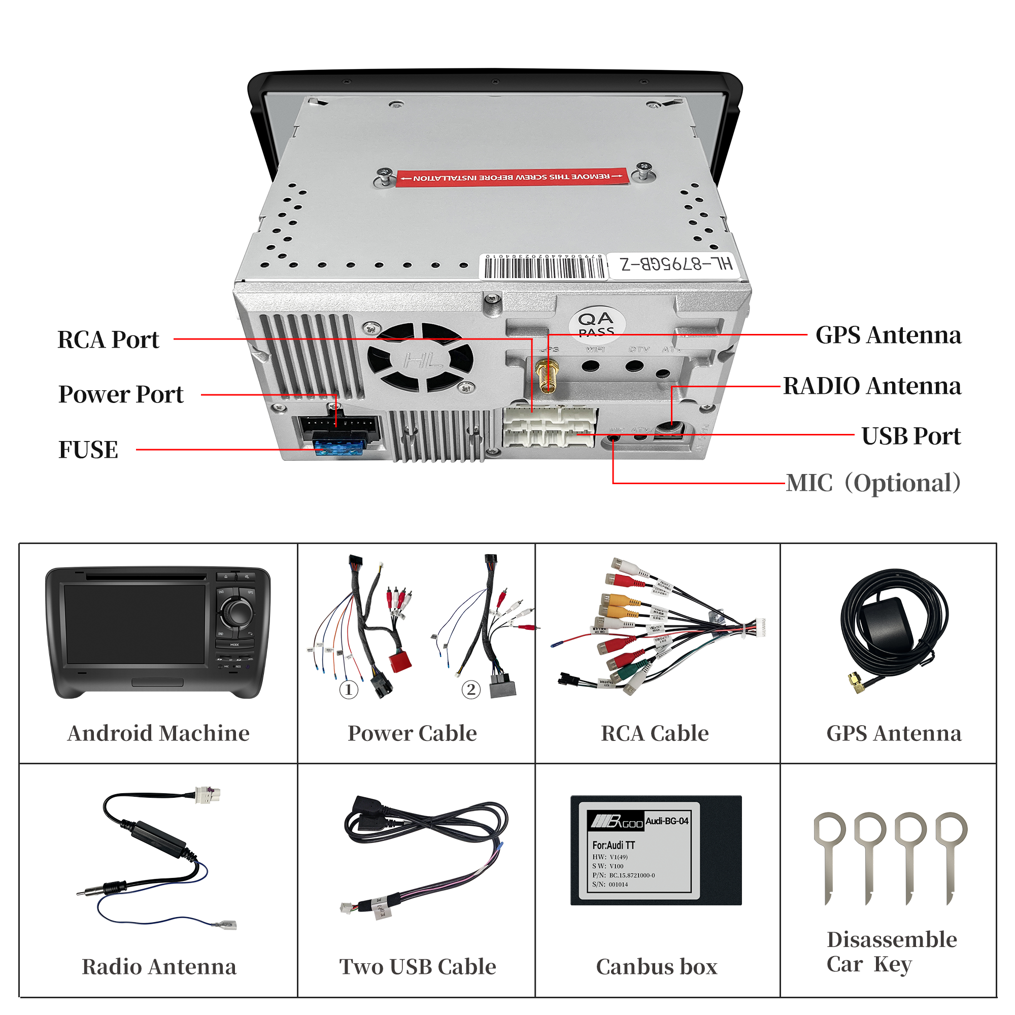 hualingan hla-8795 Audi TT 8J Radio Double Din Car Stereo 配件
